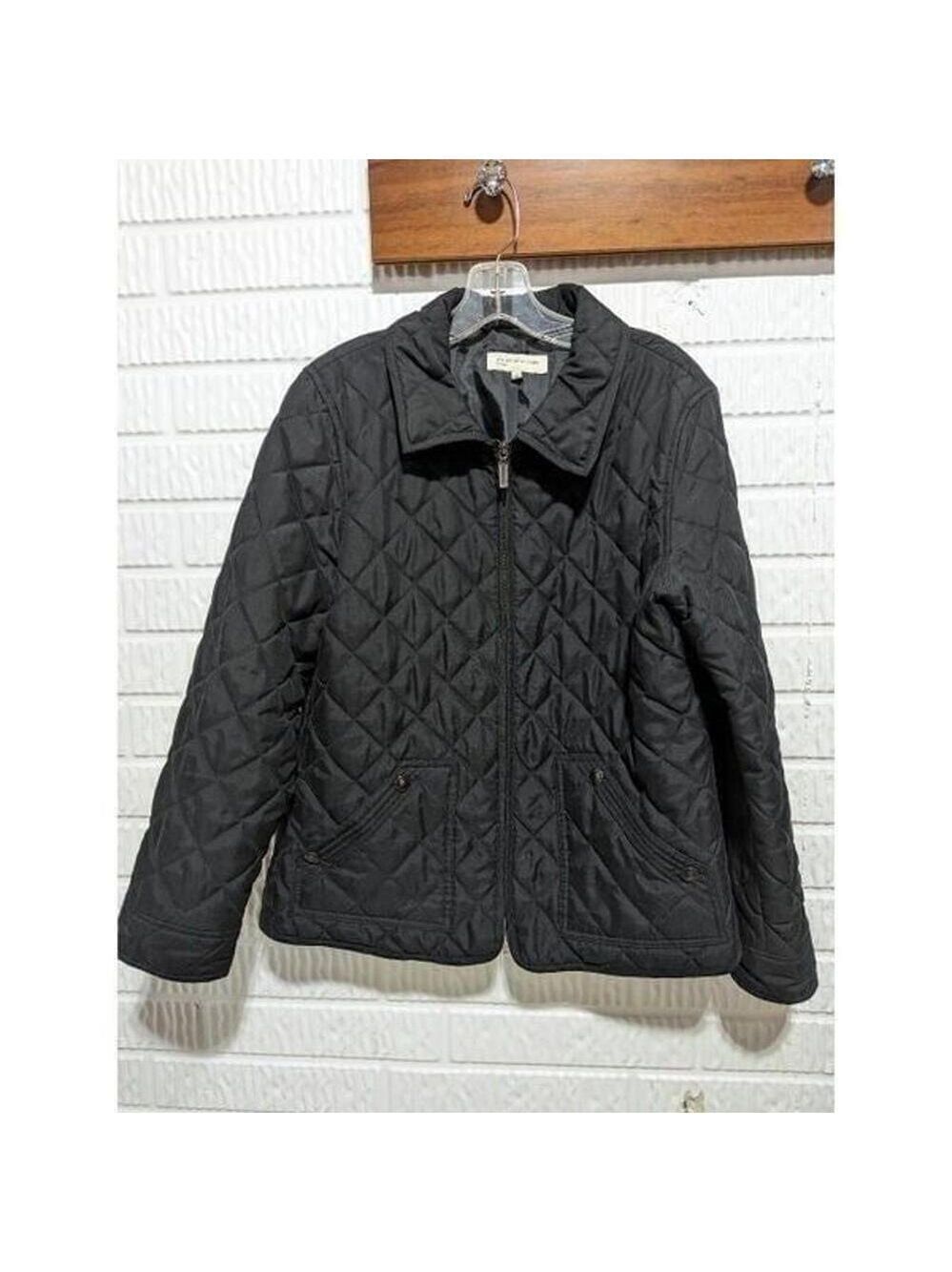 Jones New York Sport Women's Black Polyester Zip Front Quilted Jacket Large
